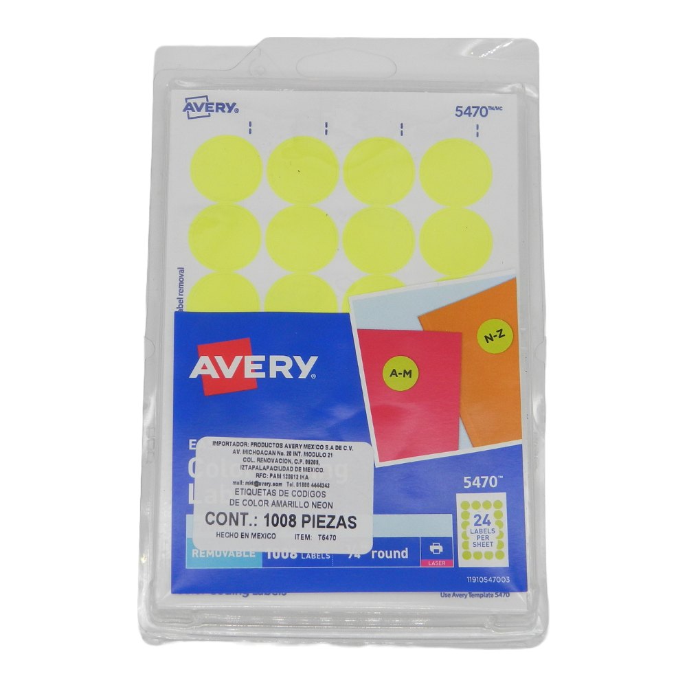 Etiqueta Redonda 3/4 Amarillo Neon C/ 1,008 etiquetas Avery