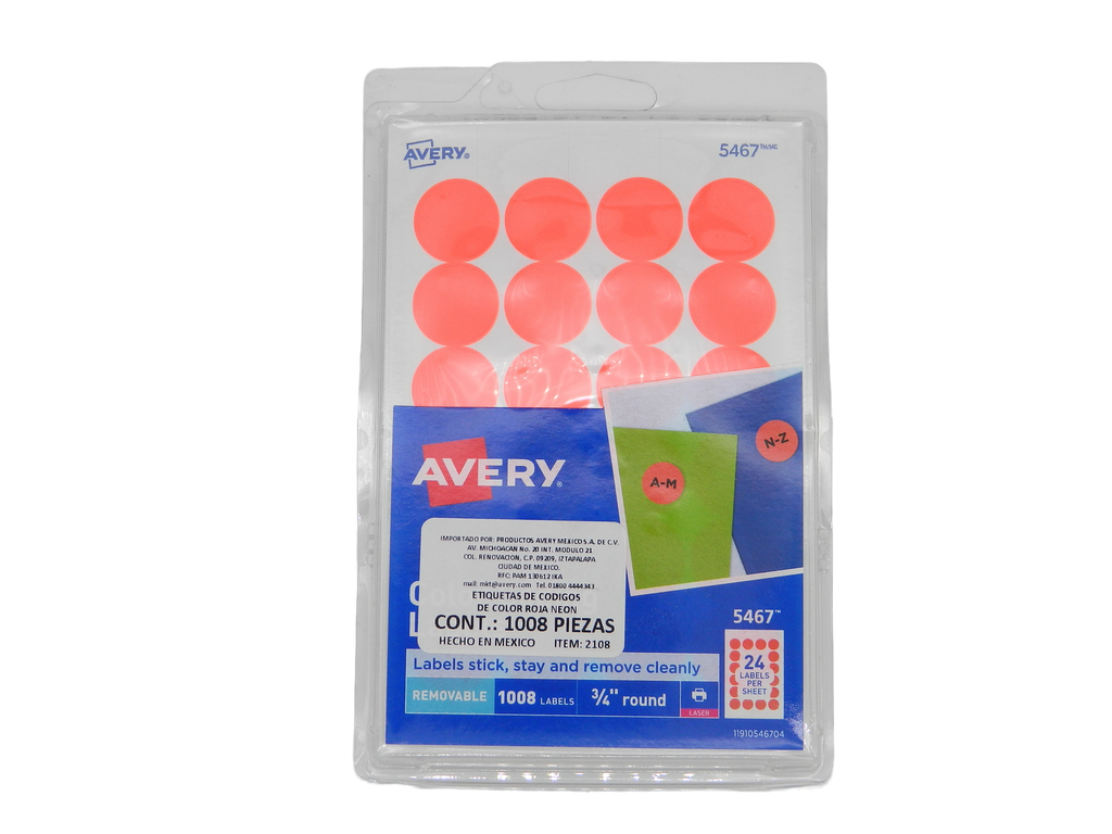 Etiqueta Redonda 3/4 Rojo Neon C/ 1,008 etiquetas Avery
