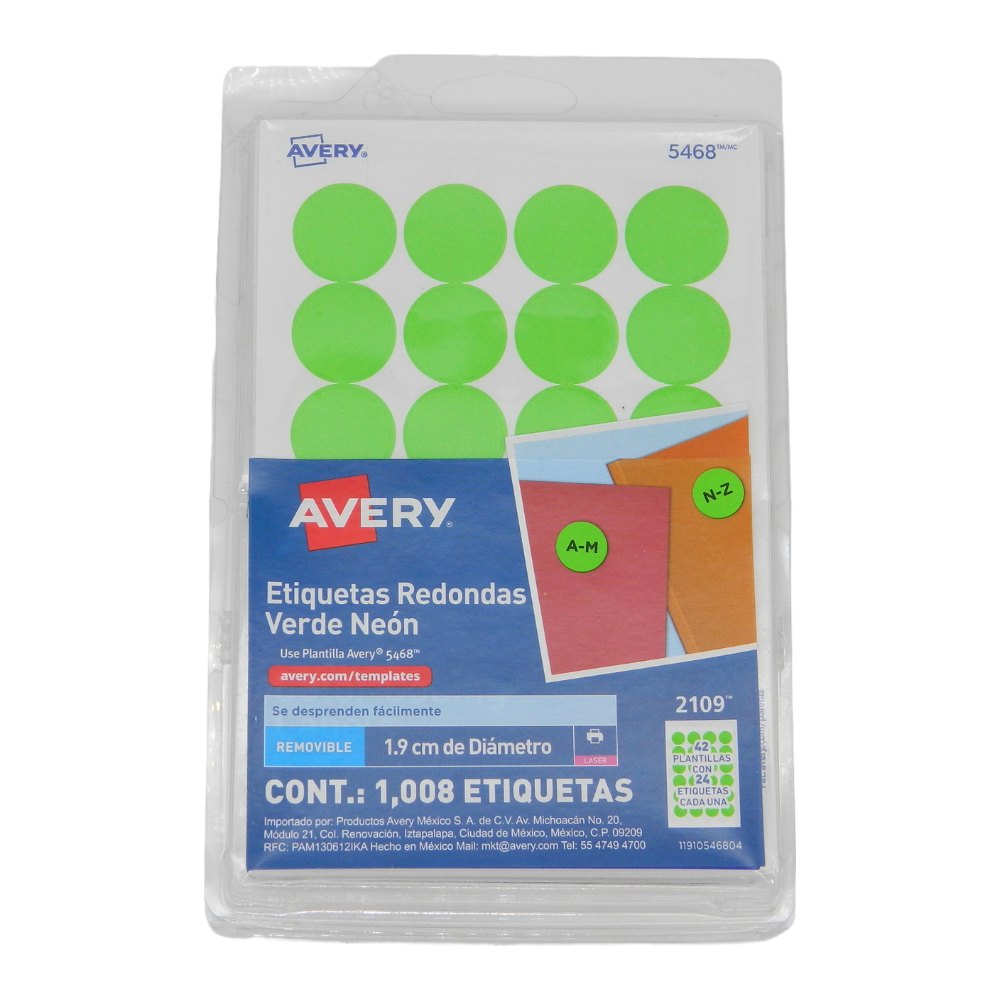 Etiqueta Redonda 3/4 Verde Neon C/1,008 etiquetas Avery