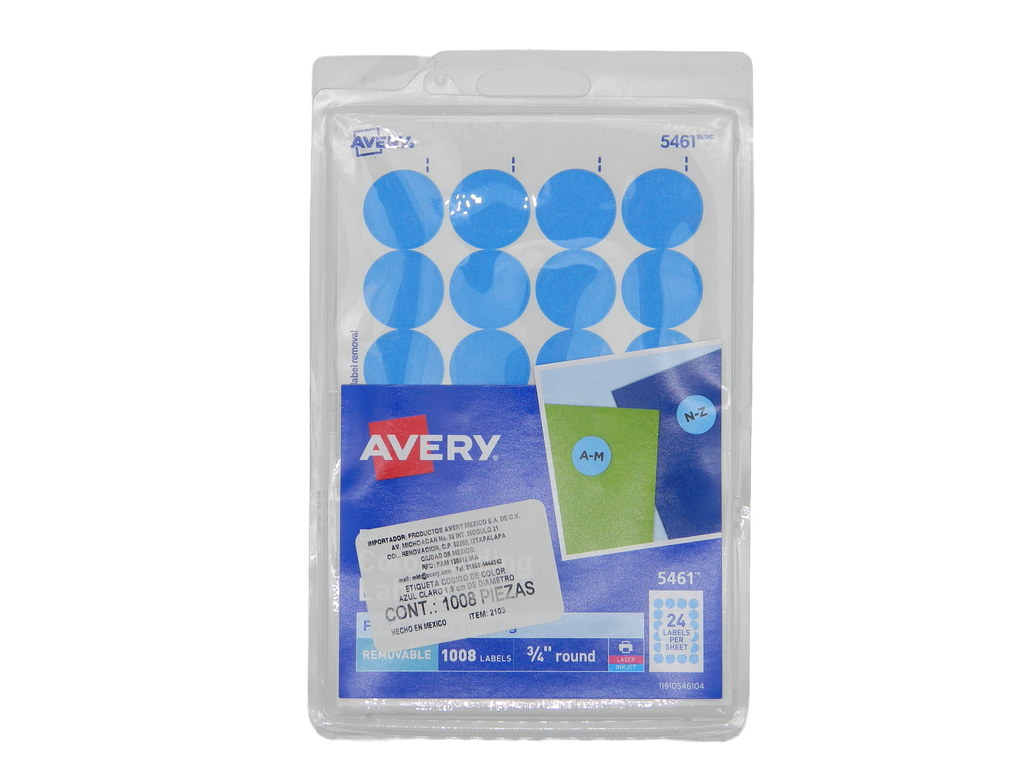 Etiqueta Redonda 3/4 Azul Claro C/ 1,008 etiquetas Avery