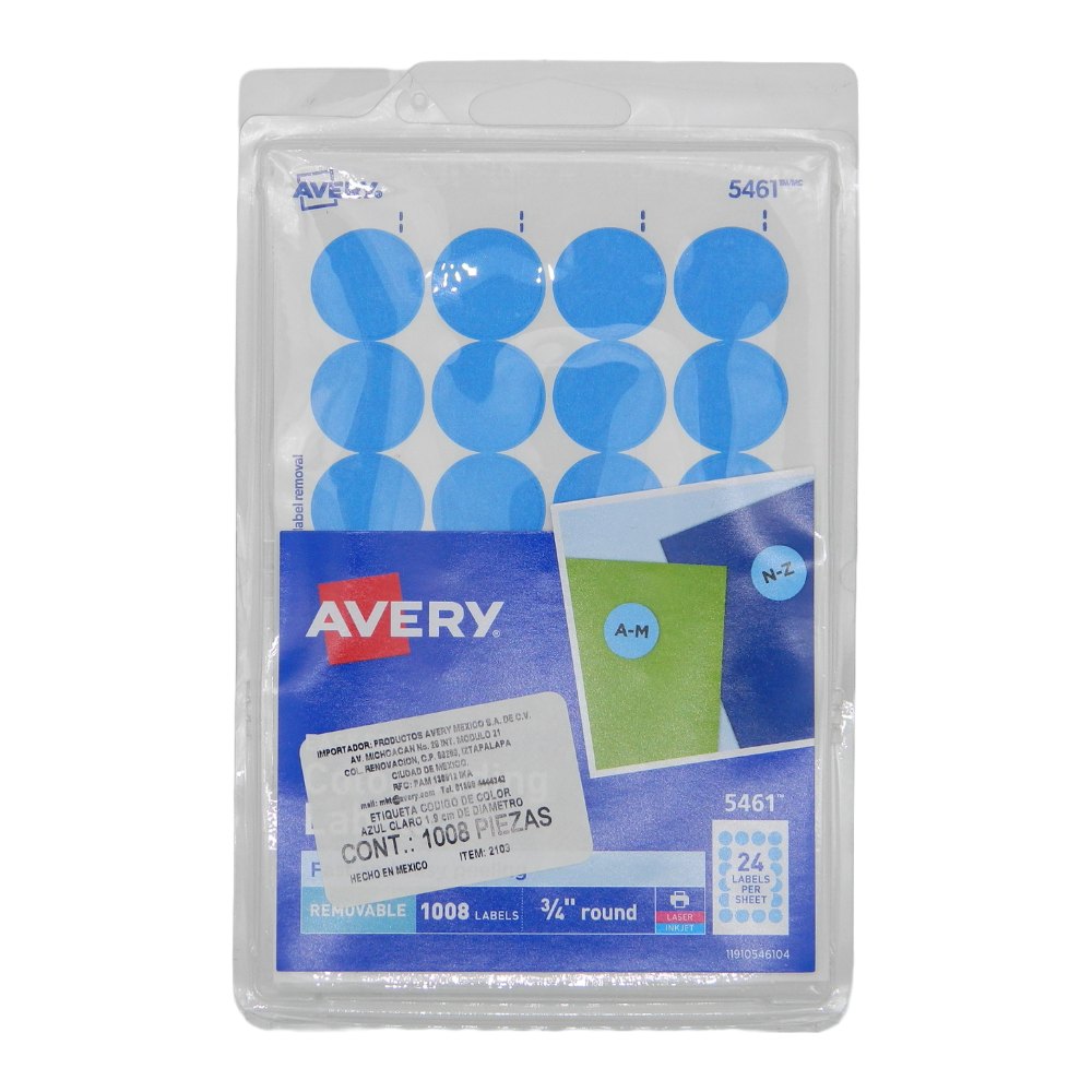 Etiqueta Redonda 3/4 Azul Claro C/ 1,008 etiquetas Avery