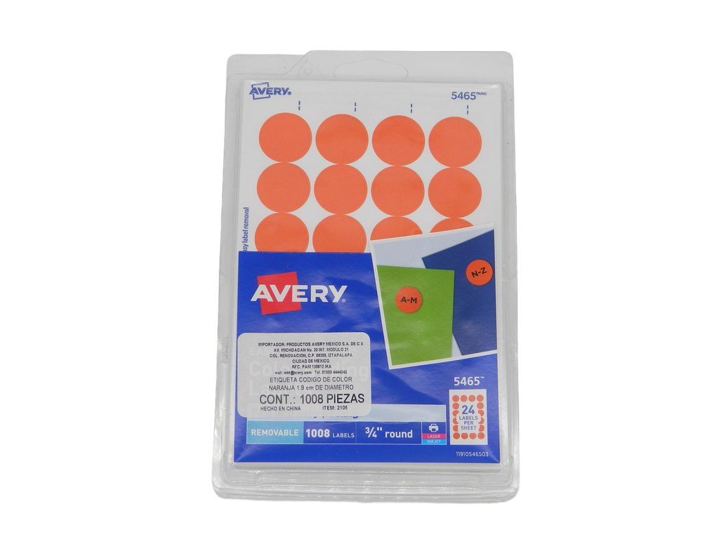 Etiqueta Redonda 3/4 Naranja C/ 1,008 etiquetas Avery