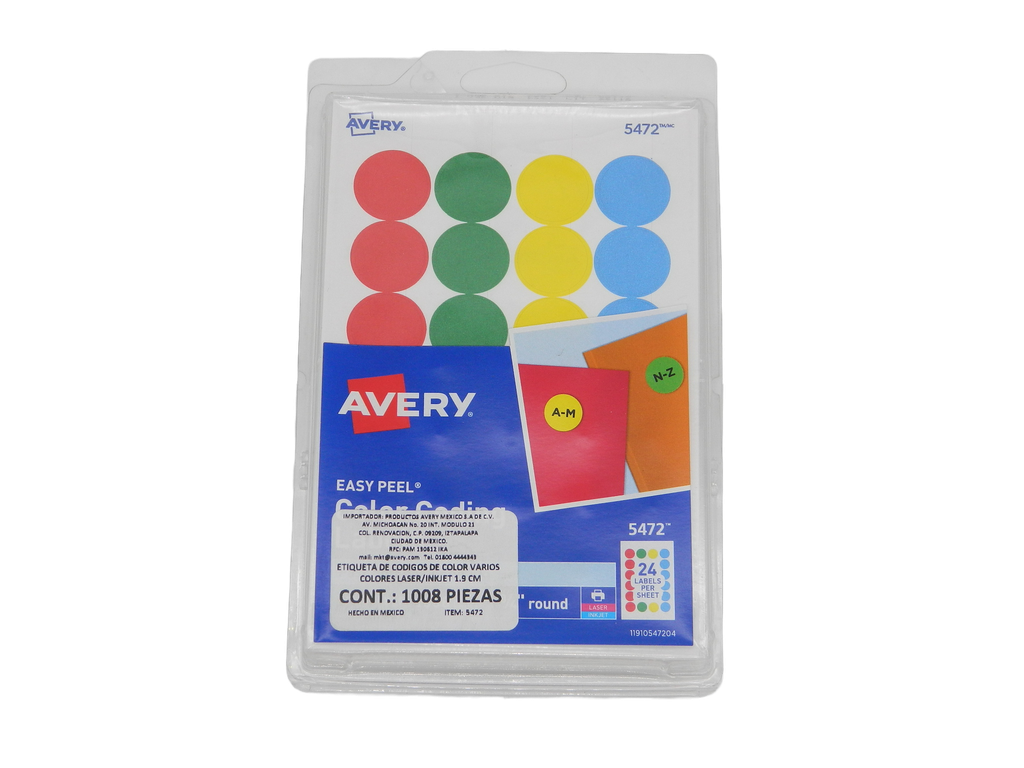 Etiqueta Redonda 3/4 Colores C/ 1,008 etiquetas Avery