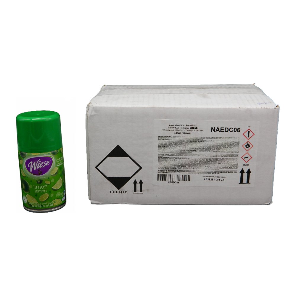 Repuesto Aromatizante Aerosol 180 grs Limon C/ 12 pzs Wiese