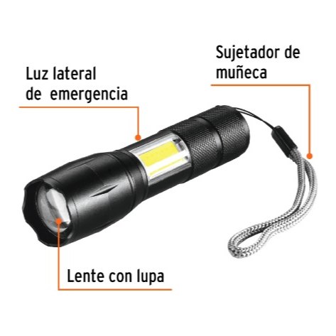 [002494] Linterna Recargable Aluminio C/ Luz Emergencia 100371 Truper