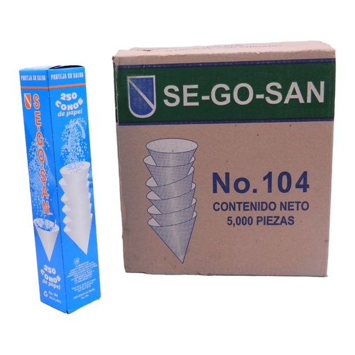 [002547] Vaso Conico Papel #104 C/ 250 pzs C/ 20 pqts Segosan