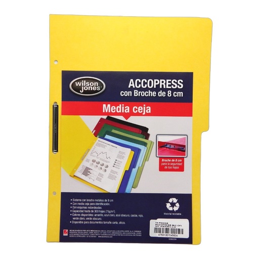 [002601] Folder Accopress C/ Broche T/ Oficio Amarillo C/ 10 pzs Acco