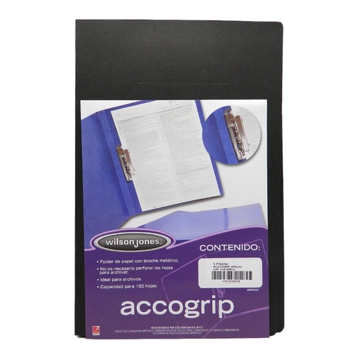 [002616] Folder Accogrip C/ Palanca T/ Oficio Negro C/ 4 pzs Acco
