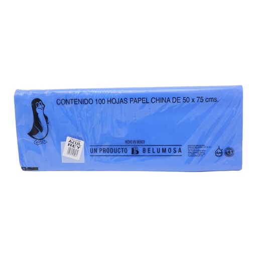 [002673] Papel China Pingüino 50x75 cms Azul Rey C/ 100 pzs Belumosa
