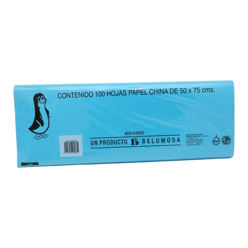 [002674] Papel China Pingüino 50x75 cms Azul Turquesa C/ 100 pzs Belumosa