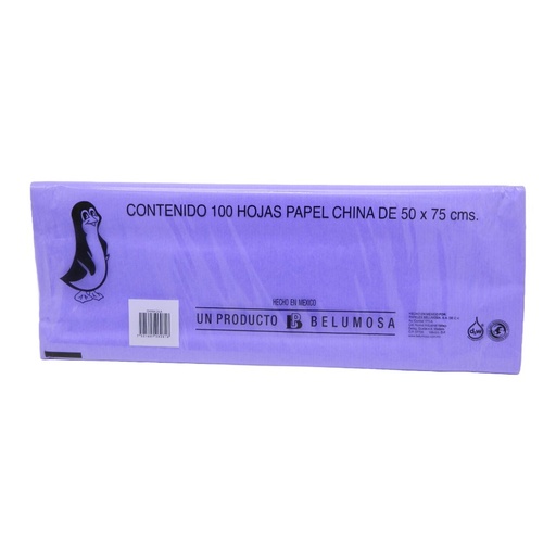 [002677] Papel China Pingüino 50x75 cms Lila C/ 100 pzs Belumosa
