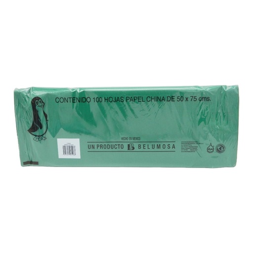 [002695] Papel China Pingüino 50x75 cms Verde Navidad C/ 100 pzs Belumosa