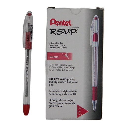 [002785] Pluma RSVP 0.7 mm P/ Fino Rojo C/ 12 pzs Pentel