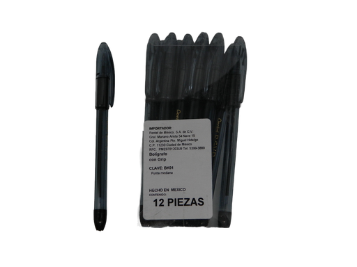 [002786] Pluma RSVP 1.0 mm P/ Mediano Negro C/ 12 pzs Pentel
