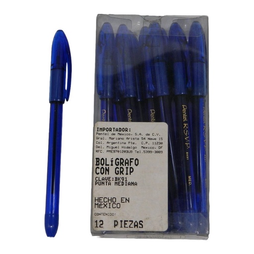 [002787] Pluma RSVP 1.0 mm P/ Mediano Azul C/ 12 pzs Pentel
