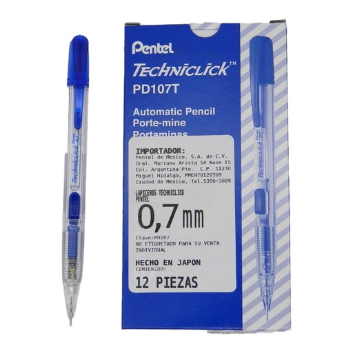 [002794] Lapicero Techniclick 0.7 mm Azul C/ 12 pzs Pentel