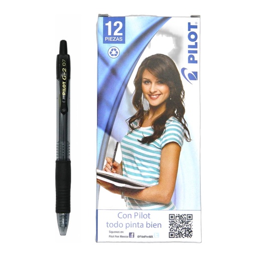 [002832] Pluma G2 0.7 mm P/ Fino Negro C/ 12 pzs Pilot