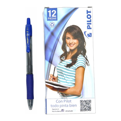 [002833] Pluma G2 0.7 mm P/ Fino Azul C/ 12 pzs Pilot