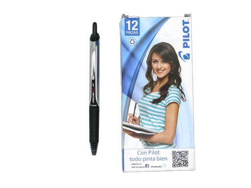 [002837] Pluma Precise PV5RT Retractil 0.5 mm P/ Extrafino Negro C/ 12 pzs Pilot