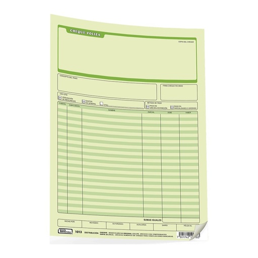 [002911] Poliza Cheque T/ Carta C/ 25 juegos Printaform
