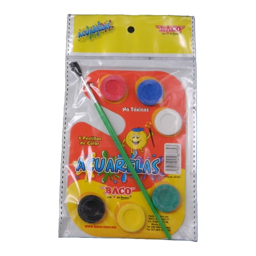 [002966] Acuarelas C/ 6 Colores C/ 10 pzs Baco