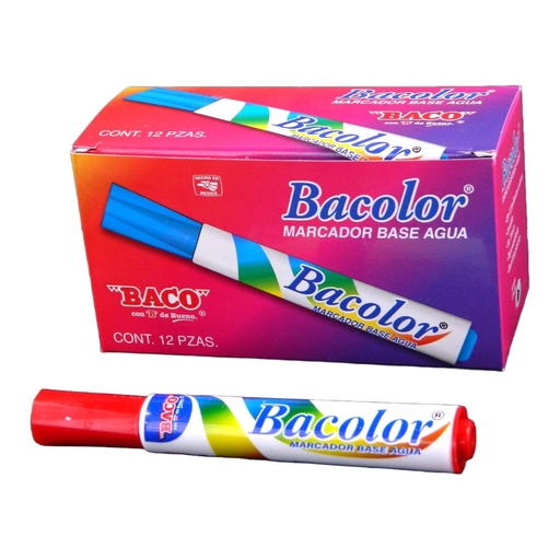 [002972] Marcador Base Agua Bacolor Rojo C/ 12 pzs Baco
