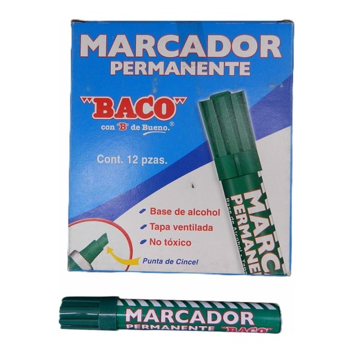 [003009] Marcador Permanente Metalico Verde C/ 12 pzs Baco
