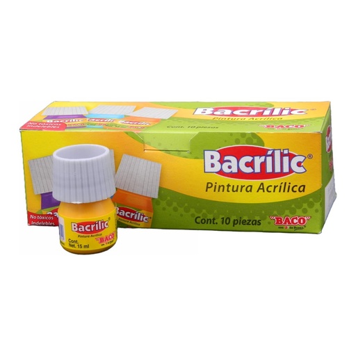 [003090] Pintura Acrilica Bacrilic 351 Amarillo Claro 20 ml C/ 10 pzs Baco