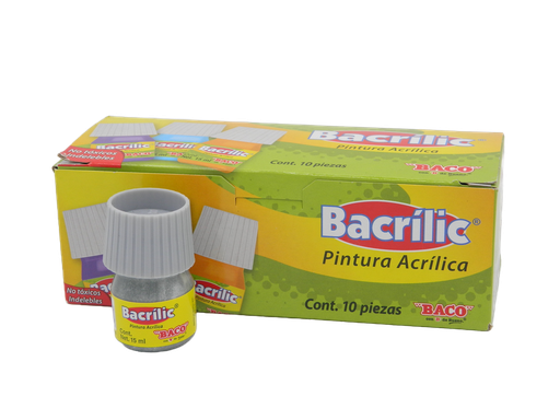 [003113] Pintura Acrilica 370 Plata Metalico 15 ml C/ 10 pzs Baco