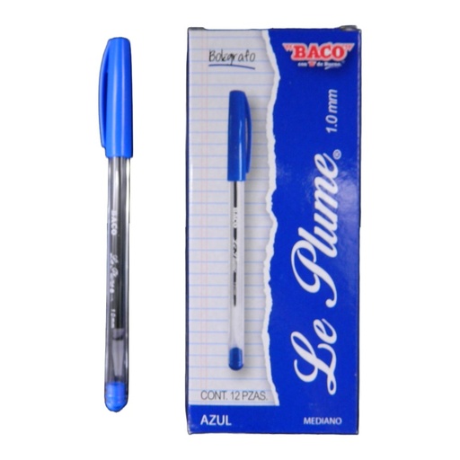 [003364] Pluma Le Plume 1.0 mm P/ Mediano Azul C/ 12 pzs Baco
