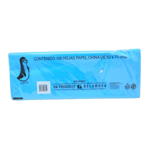 [003970] Papel China Pingüino 50x75 cms Azul Cobalto C/ 100 pzs Belumosa