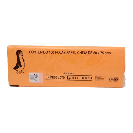 [003978] Papel China Pingüino 50x75 cms Amarillo Oro C/ 100 pzs Belumosa