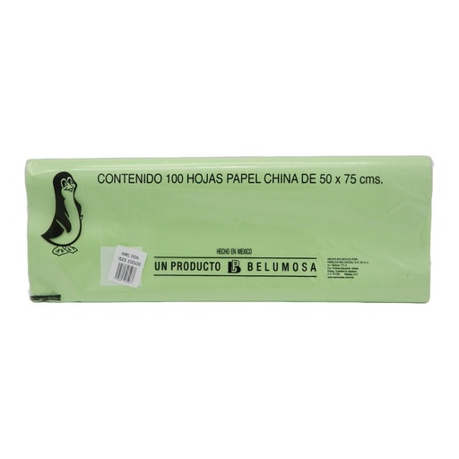 [003980] Papel China Pingüino 50x75 cms Verde Pistacho C/ 100 pzs Belumosa