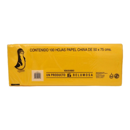 [003984] Papel China Pingüino 50x75 cms Amarillo Fuerte C/ 100 pzs Belumosa