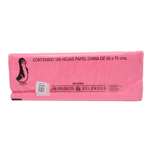 [003988] Papel China Pingüino 50x75 cms Coral C/ 100 pzs Belumosa