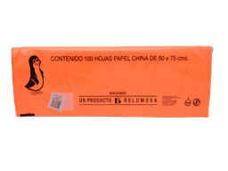 [003990] Papel China Pingüino 50x75 cms Naranja Fosforescente C/ 100 pzs Belumosa