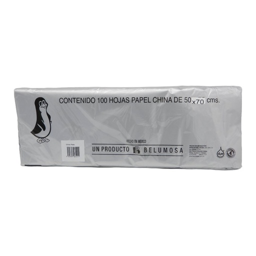 [003996] Papel China Pingüino 50x75 cms Plata Metalico C/ 100 pzs Belumosa