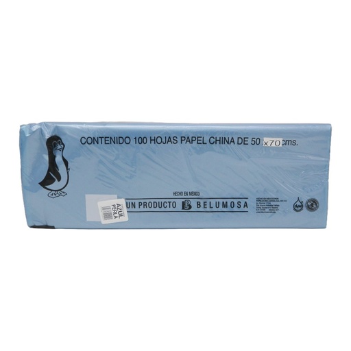 [003999] Papel China Pingüino 50x75 cms Azul Perla C/ 100 pzs Belumosa