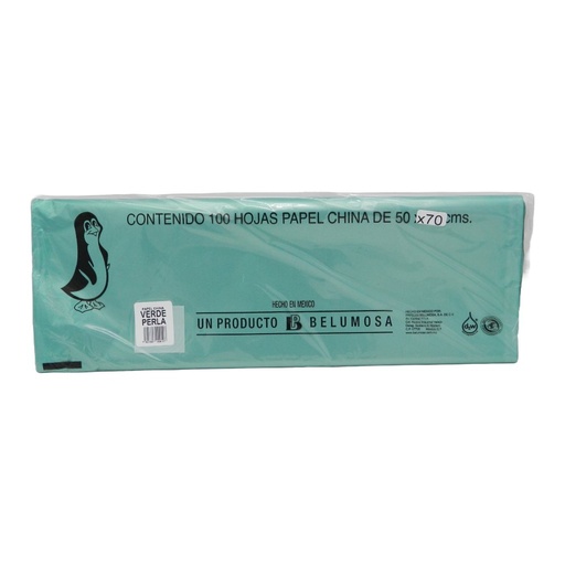 [004001] Papel China Pingüino 50x75 cms Verde Perla C/ 100 pzs Belumosa