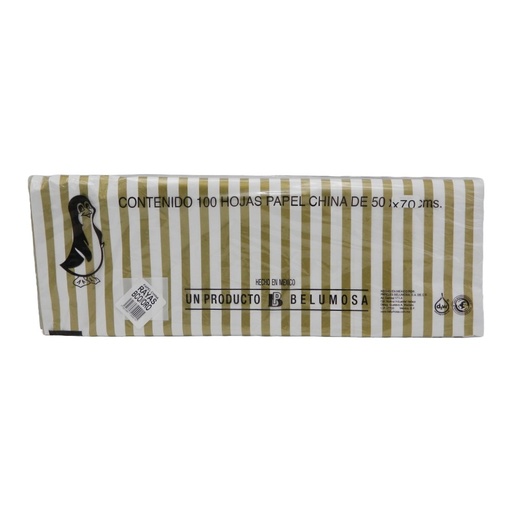 [004008] Papel China Pingüino 50x75 cms Rayas Oro C/ 100 pzs Belumosa
