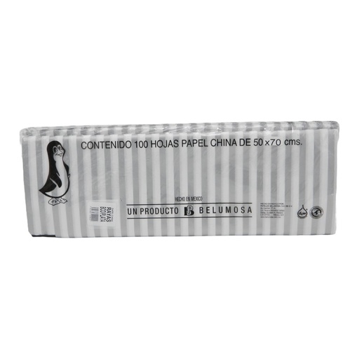 [004009] Papel China Pingüino 50x75 cms Rayas Plata C/ 100 pzs Belumosa
