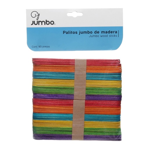 [004086] Palitos Madera Jumbo Colores 1.6 x 15 cms C/ 80 pzs Jumbo