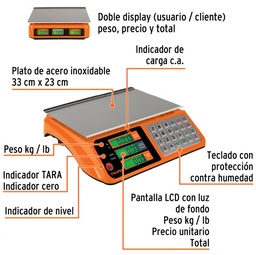[004172] Bascula Electronica Multifunciones 40 Kgs 15241 Truper