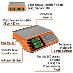 [004172] Bascula Electronica Multifunciones 40 Kgs 15241 Truper