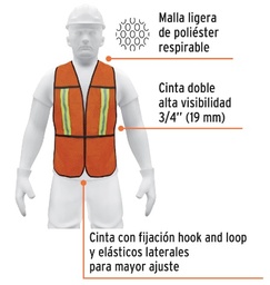 [004302] Chaleco C/ Cinta Doble 3/4" Alta Visibilidad Naranja 21025 Truper