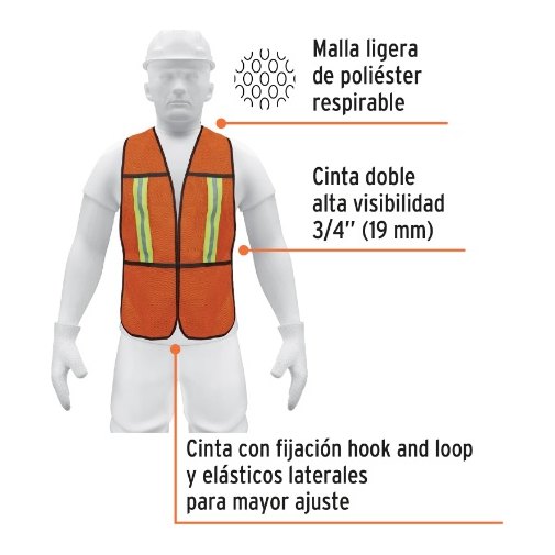 [004302] Chaleco C/ Cinta Doble 3/4" Alta Visibilidad Naranja 21025 Truper