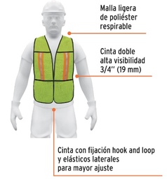 [004303] Chaleco C/ Cinta Doble 3/4" Alta Visibilidad Verde 21026 Truper
