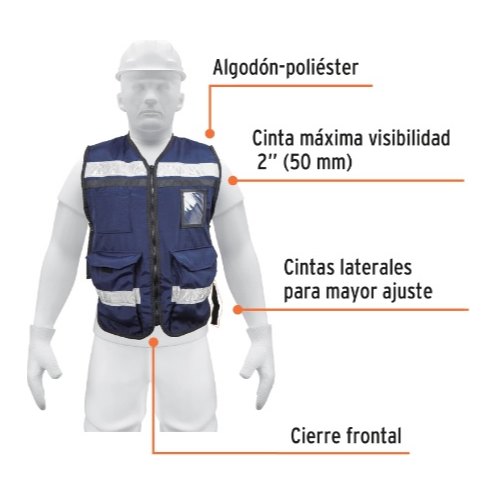 [004306] Chaleco Brigadista C/ Cinta Reflejante 2" Alta Visibilidad Azul Marino 14667 Truper