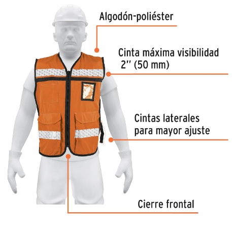 [004308] Chaleco Brigadista C/ Cinta Reflejante 2" Alta Visibilidad Naranja 14669 Truper