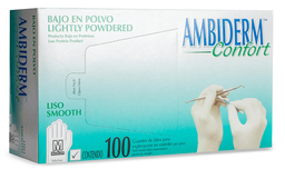 [004484] Guante Latex Confort Blanco Bajo en Polvo Mediano C/ 100 pzs Ambiderm